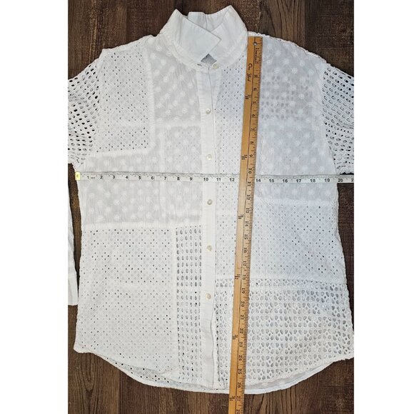Rails Juliette White Eyelet Mix Button Up Long Sleeve Shirt, M, White - Picture 4 of 9